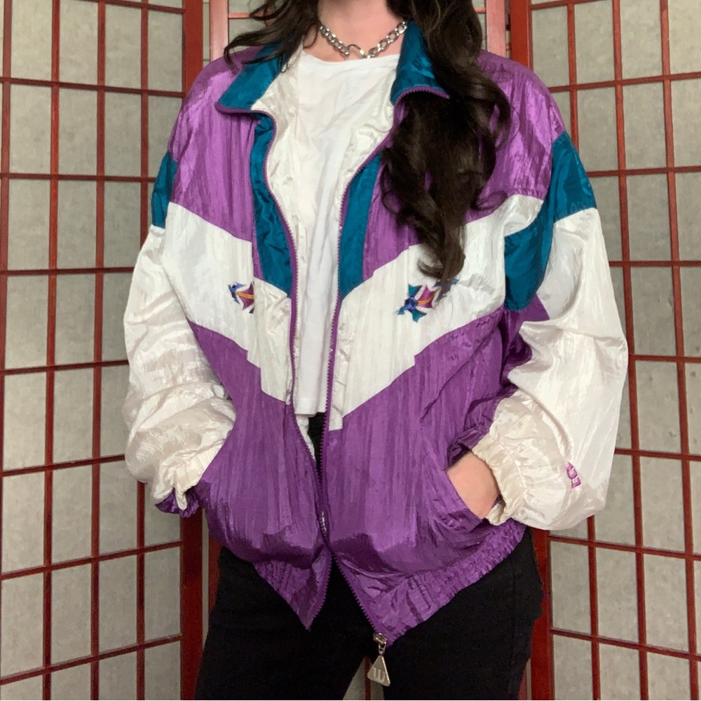 retro wilson windbreaker colorblock tennis jacket size large
